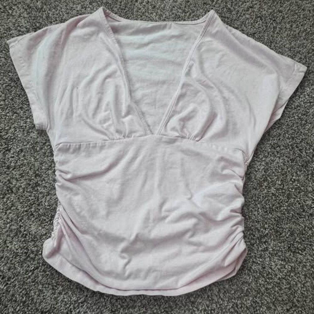 Aralina Pink Ruched V-Neck Short Sleeve Top Size S